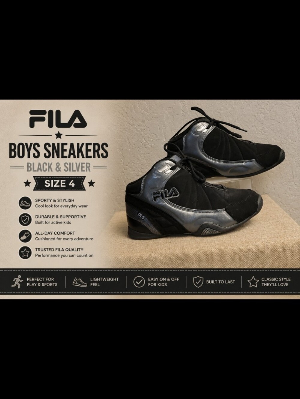 FILA Boys Sneakers 4 Black Silver